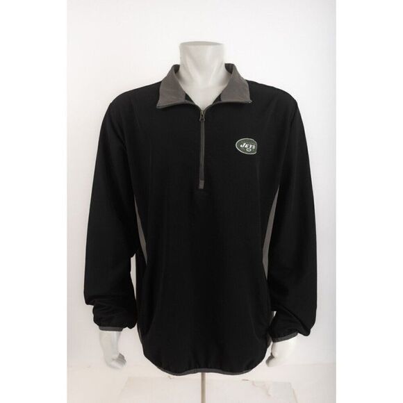 NFL Team Apparel Mens Jacket Pullover NY Jets Black Lightweight 1/4 Zip 2XL XXL - Picture 1 of 6
